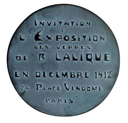 RENE LALIQUE (1860-1945) Plaquette invitation «Exposition des verres de R.Lalique»...