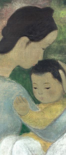 V? Cao ?àm (1908-2000) 
Maternité, circa 1950

Ink, color and gouache on silk, signed...