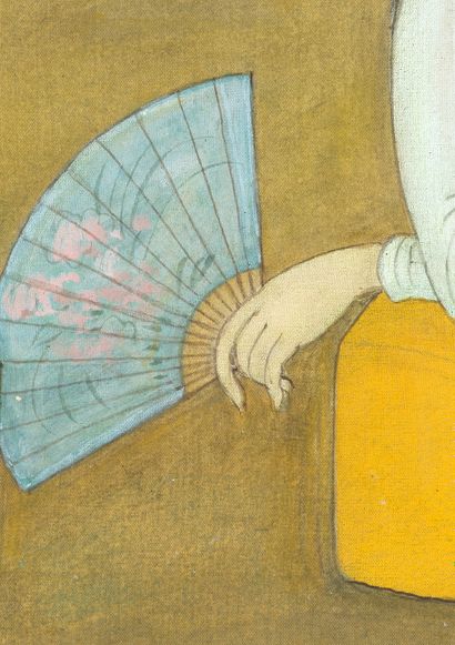 MAI trung THU (1906-1980) 
带着靠垫的年轻女孩，1961年

丝绸上的水墨和彩色，左上方有签名和日期，背面有图案、标题和日期。在原来的框架内，由艺术家重新铺设了沙发。...