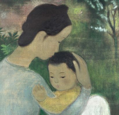 V? Cao ?àm (1908-2000) 
Maternité, circa 1950

Ink, color and gouache on silk, signed...