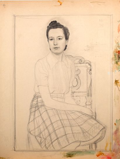 MAI trung THU (1906-1980) Portrait de jeune femme à la jupe à carreaux, vers 1941...