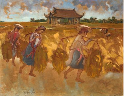 NGUYEN SIÊN (1916-2014) 
*NGUYEN Siên (1916-2014)

田野里的农民

布面油画，左下角有签名

70 x 90 cm...