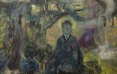 * LÊ PHỔ (1907-2001) L’ illumination de Bouddha, 1947

Encre et couleur sur soie,...