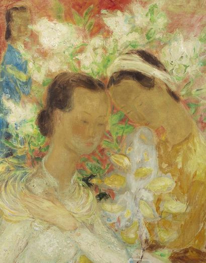 LÊ PHỔ (1907-2001) 
这两姐妹 

丝绸上的油彩，装裱在isorel上，右下方有签名 

73.5 x 50.1 cm - 29 x 19 3/4...