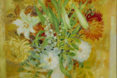 *LE PHO (1907-2001) 
Les lys et les chrysanthèmes
Huile sur toile, signée en bas...