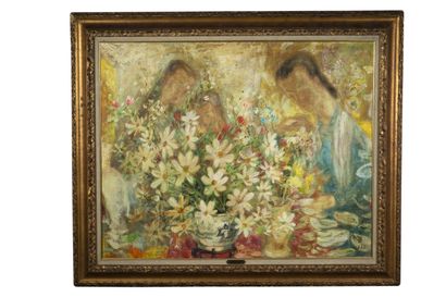 LE PHO (1907-2001) 
La famille
Oil on silk mounted on isorel, signed lower right

28...