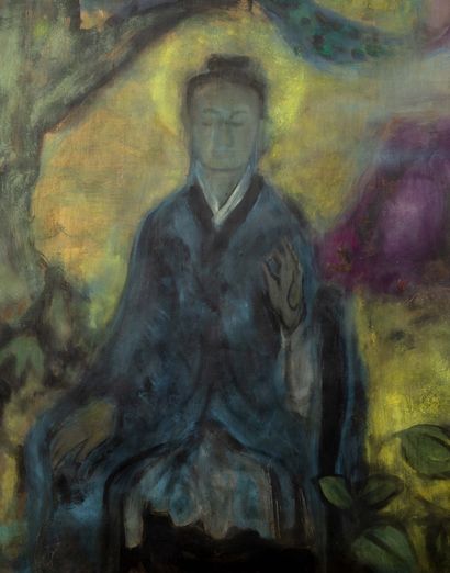 LÊ PHỔ (1907-2001) * L’ illumination de Bouddha, 1947 Encre et couleur sur soie,...