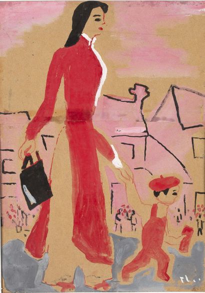 * BÙI XUÂN PHÁI (1920-1988) Mère et enfant, circa 1960

Gouache sur papier, signée...