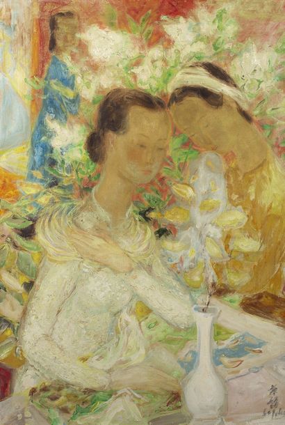 LÊ PHỔ (1907-2001) 
这两姐妹 

丝绸上的油彩，装裱在isorel上，右下方有签名 

73.5 x 50.1 cm - 29 x 19 3/4...