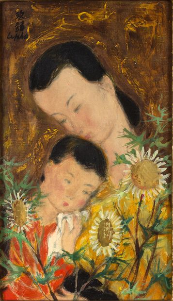 LÊ PHỔ (1907-2001) 
Maternité

Huile, encre et couleurs sur soie, signée en haut...