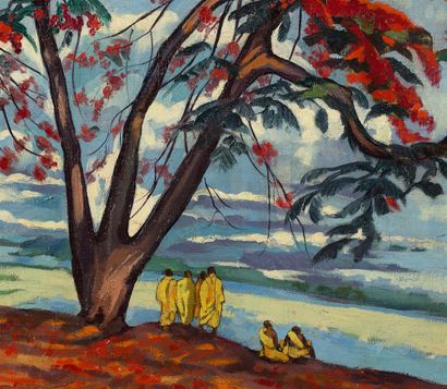 Alix AYMÉ (1894-1989) 
Flamboyants aux bords du Mékong à Vientiane, 1930

Oil on...
