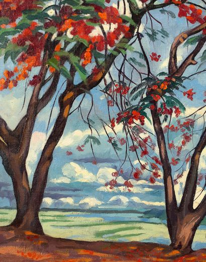 Alix AYMÉ (1894-1989) 
Flamboyants aux bords du Mékong à Vientiane, 1930

Oil on...