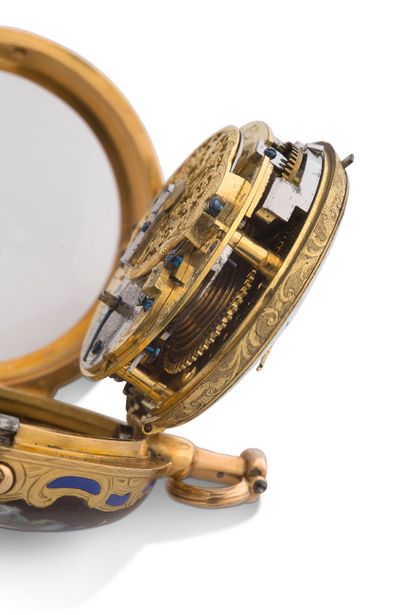 BAPTISTE BAILLON, Paris 
No. 3844



Enameled gold watch with toc bell



Round hinged...