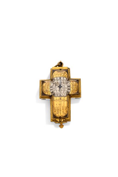 BERGIER, Paris Milieu du XVIIe siècle Montre en métal doré et cristal de roche, pré-balancier...
