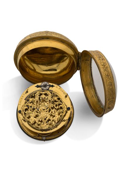 THURET, Paris Début XVIIIe siècle Montre oignon en métal doré Boîtier sur charnière...