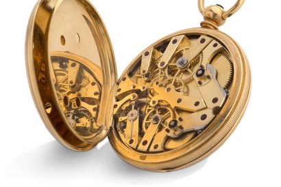 JEANNOT & Fils, aux Brenets 
Gold soap watch with lightning seconds and independent



Hinged...