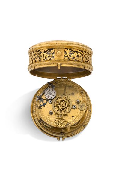 JOHN ROGERS Début XVIIe siècle Montre astronomique en métal doré avec fonction réveil...
