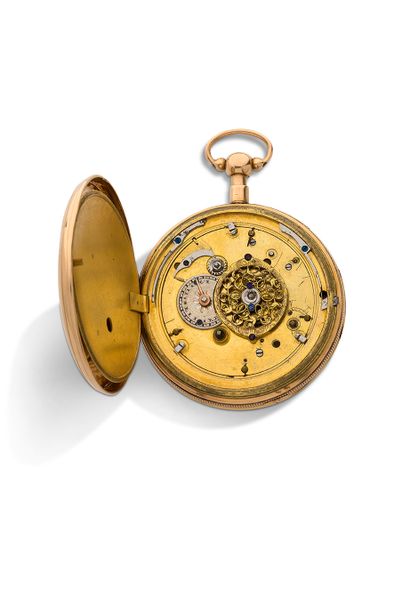ANONYME 
Gold watch with quarter repeater and Jacquemarts automatons, secret opening...