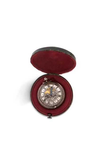 Chgs, Jn NURNBERG 
Silver clock watch with a single hand, date and moon phases



Hinged...