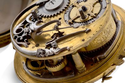AUGSBURG Milieu du XVIe siècle Montre horloge primitive en métal doré avec échappement...