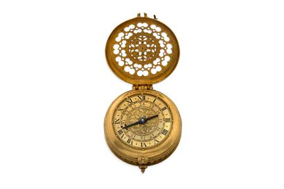 AUGSBURG 
Primitive gilt metal clock with folio and stackfreed escapement



Case...