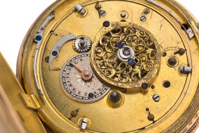 ANONYME 
Gold watch with quarter repeater and Jacquemarts automatons, secret opening...