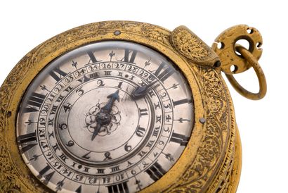 JOHN ROGERS 
Astronomical watch in gilt metal with alarm function



"Drum" shape...