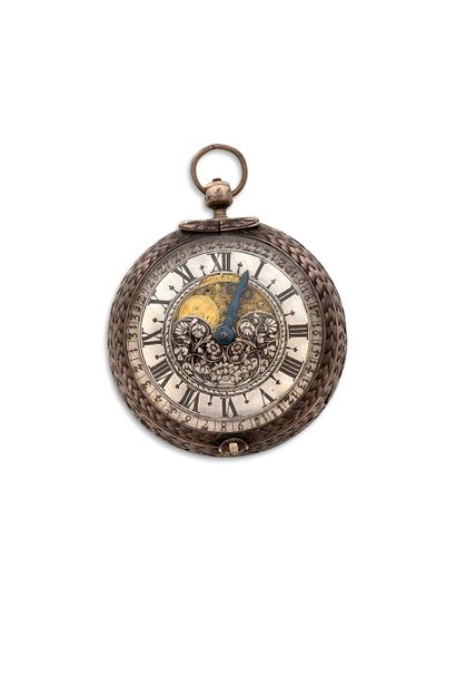 Chgs, Jn NURNBERG Milieu XVIIe siècle Montre horloge en argent à une seule aiguille,...