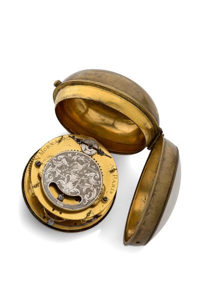N. MORNAND, Paris Début XVIIIe siècle Montre oignon en métal avec balancier « pendulum...
