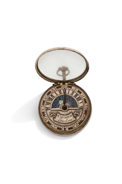 CABRIER, London Milieu du XVIIIe siècle 昼夜显示的银质手表和双保护壳 铰链式银质外保护壳，带有主人、制造者和英国保证的印记。...