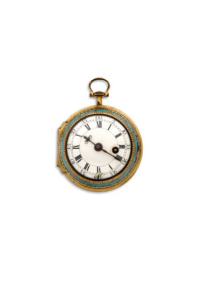 Rich. JOHNSON, London 
Montre « polissonne » en métal doré et émaillée avec une scène...