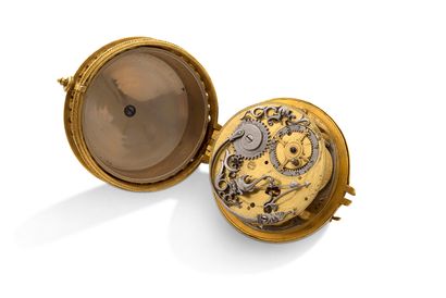 AUGSBURG Milieu du XVIe siècle Montre horloge primitive en métal doré avec échappement...