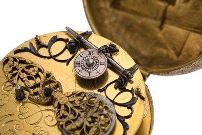 Phi. DAGONEAU, Grenoble Milieu XVIIe siècle Montre en métal doré à une seule aiguille...