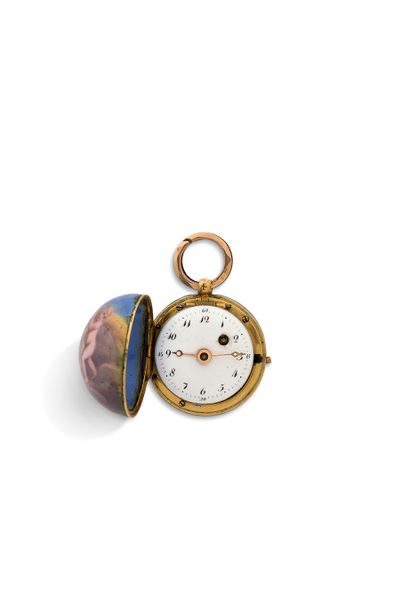 TRAVAIL SUISSE 
黄金 "Boule de Genève "手表，完全上釉



铰链式 "Boule de Genève "表壳，按钮式关闭，滑...