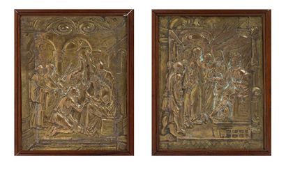 null 鎏金青铜两件套，表现阿尔布雷希特-丢勒的《荆棘加冕》和《小受难》后希律面前的基督，其中的37块板子是1511年刻的（图a和b）。
德国南部，16世纪末/17世纪初
高度：16厘米...