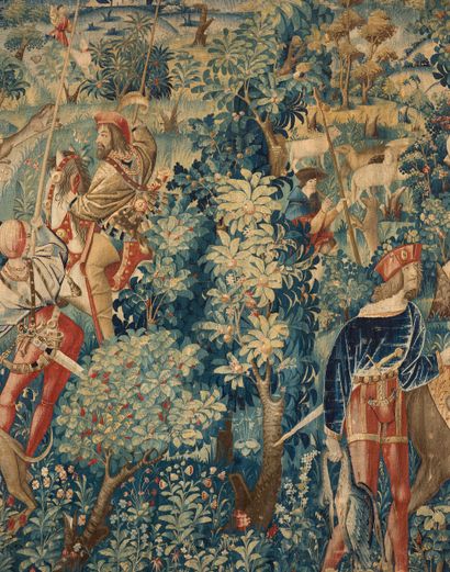 [NON PRÉSENTÉE POUR CAUSE D'ACCORD SUR TRANSACTION AVANT VENTE] 
佛朗德人，陀罗尼城的工作室，16世纪初，皇帝的狩猎和排练。



马克西米利安一世在Soignes森林里



极其罕见的不朽的羊毛和丝绸挂毯。马克西米利安皇帝被描绘成与马、猎物和狗一起打猎，他的妹妹奥地利的库内贡德在他的右边。



还可以认出比安卡-玛丽亚-斯福尔扎、哈布斯堡的菲利普、卡斯蒂利亚的国王、帝国宫廷的大法官（弗雷德里克-德-霍恩斯或阿特-范-梅根）。



阿德里安-德-隆格瓦尔（Adrien...