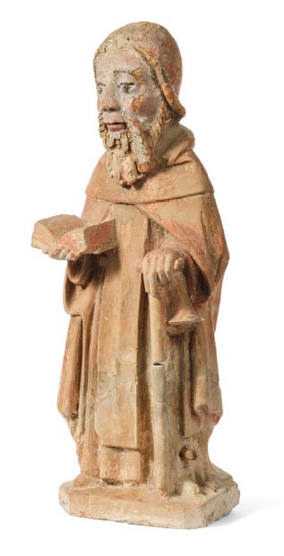 石雕圣安托万，左手拿着一本打开的书，右手拄着一根棍子。
法国，16世纪
高度：57.5厘米...