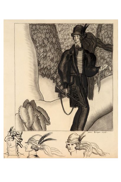null ENSEMBLE de 5 pièces

Jean DUPAS "La chasse", belle et rare étude sur papier,...