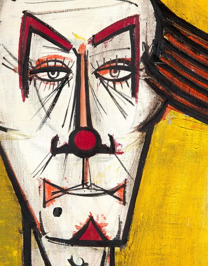 Bernard BUFFET (1928 - 1999) 
Clown fond jaune, 1966

Oil on canvas, signed and dated...