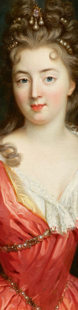 NICOLAS DE LARGILLIERE PARIS, 1656 - 1746 
假定的巴勒罗伊伯爵夫人的画像

布面油画，椭圆（原画布）

约1693年

78...