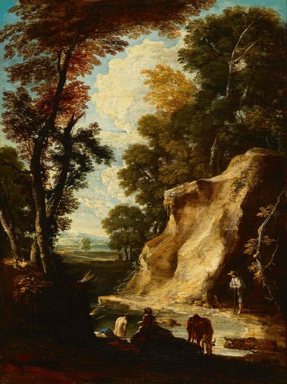 ATTRIBUÉ À CORNELIS HUYSMANS ANVERS 1648 - 1727, MALINES 
动画景观

布面油画 

41 x 31,5...