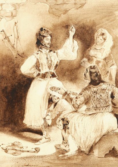 EUGÈNE DELACROIX CHARENTON-LE-PONT, 1798 - 1863, PARIS 
Musicien et danseur grecs

Plume,...