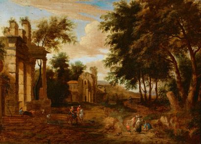 MATTHIJS SCHOEVAERDTS BRUSSELS, 1660/1665 - 1702/1712 
景观与废墟和人物

布面油画 

41 x 56,5...