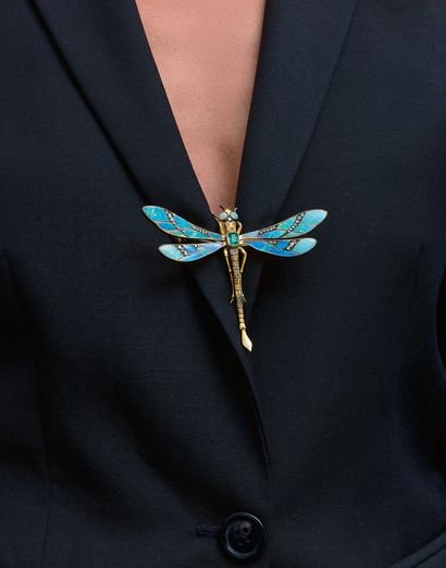 GASTON LAFFITTE ASPEN BROOCH "LIBELLULE
Opals, emerald, rose cut diamonds
18k (750)...