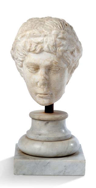 HEAD OF ATHLETE carved in white marble, the...