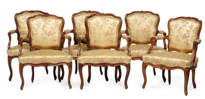 JEAN-BAPTISTE II LELARGE (1711-1771) Suite of five armchairs with cabriolet back...