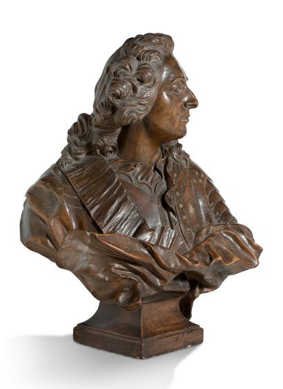 D'APRÈS JEAN-BAPTISTE II LEMOYNE (1704-1778) Bust of Louis XV in terracotta with...