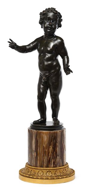 SUIVEUR D'ANDREA DEL VERROCCHIO (1435 - 1488) Enfant debout, nu, en bronze à patine...