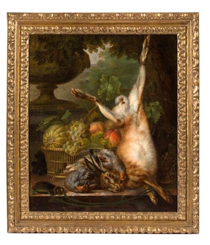 Attribué à Michel Joseph SPEECKAERT (1748 - 1838) 静物与狩猎战利品
布面油画。
高：63.5厘米 - 宽：53...