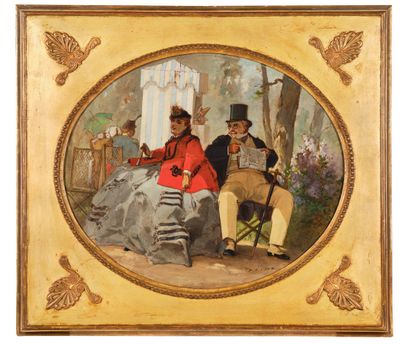 Philippe Jacques LINDER (1835 - 1914) Paire de scènes bourgeoises, l'une d'un couple...